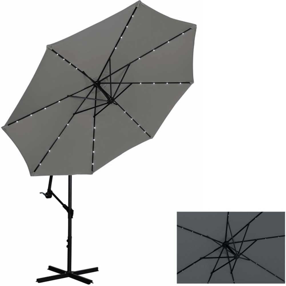 BAKAJI Ombrellone da Giardino Terrazzo con Luce 32 LED e Pannello Solare Dimensioni 3x3 Mt Richiudibile Palo Laterale Decentrato Acciaio Base Croce in Tessuto Anti UV