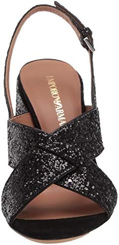 Emporio Armani Women's Metallic High Block Heel Heeled Sandal, Black, 38M Medium EU (8.5 US) | Image 1