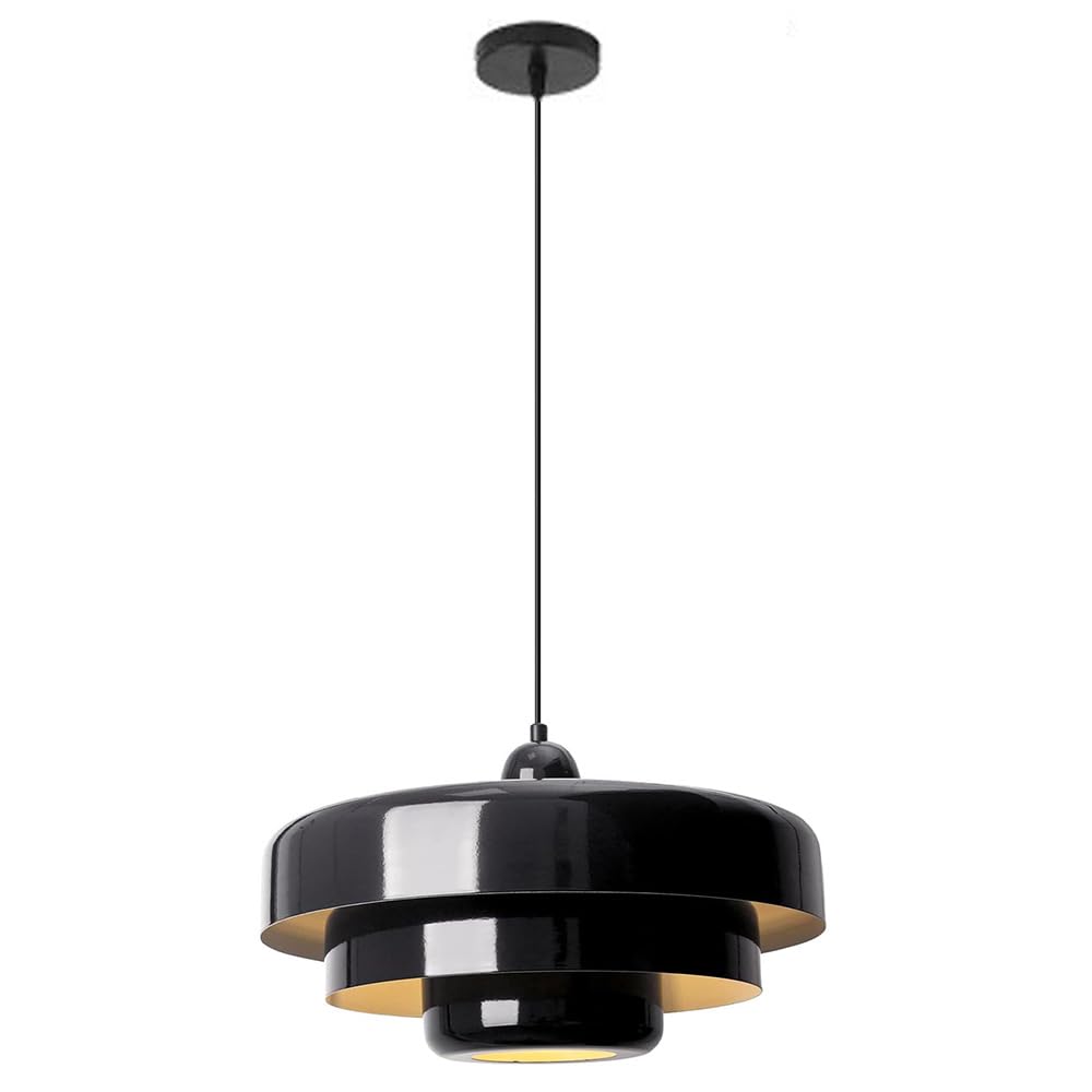 LYMSXAZOU Mid-Century Modern Pendant Light, 3-Layer Design, 13.7 inch Vintage Metal Chandelier Ceiling Light for Living Room, Hallway, Fixtures (Orange)