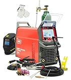 Contenuto della confezione Set 2: macchina Expert TIG 222, bruciatore SR 26, cavo, bottiglia di argon 8L, rotametro, casco automatico A20, kit lenti a gas (ugelli, isolatori), supporto magnetico, guanti, parti standard di usura e elettrodi di tungsteno.