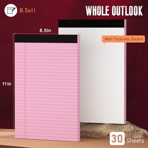 Image of Pink Legal Pads 8.5 x 11 Wide Ruled Notepads, 3 Pack Note Pads 8.5 x 11