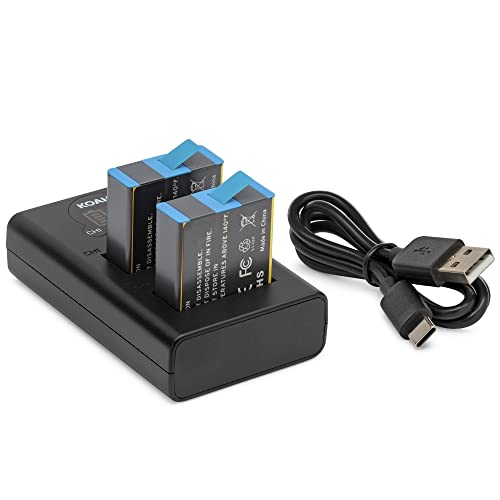 Koah Pro 2-Pack Rechargeable Lithium-Ion Battery Kit for GoPro HERO10/9 Black with Koah Dual Battery LCD Charger, Compatible but not Official GoPro Hero Action Camera Accessory, Includes USB-C Cable