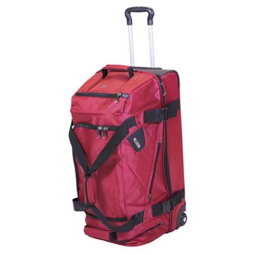 FUL Tour Manager Deluxe 30in Rolling Duffel Bag, Split Level Storage, Red