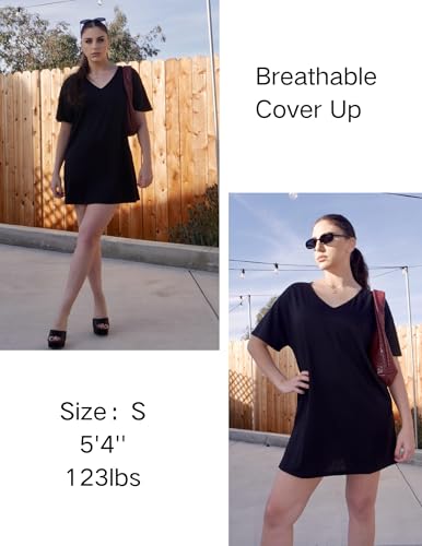 AI'MAGE Women's Swimsuit Coverup Short Sleeve Bathing Suit Cover Up Casual T-Shirt Dress Loose Beachwear Coverups S-3XL3
