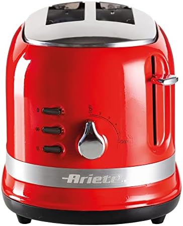 Ariete 0149R Moderna 2 Slice Toaster, Defrost, Heating & Cooking Function, Red, Stainless Steel