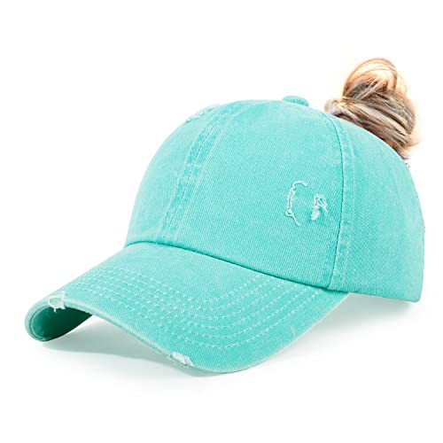 Image of HH HOFNEN Ponytail Hat for Women Washed Distressed Baseball Cap Ponycaps