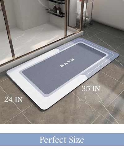 Image of MontVoo Bath Mat-Bath Mat Rug Non Slip Super Absorbent Stain Resistant Quick Dry Thin Bathroom Rug-Bath Mats for Bathroom Floor Bathtub Vanity-Bathmat Bath Rug Easy Care-24 inchx35 inch Blue