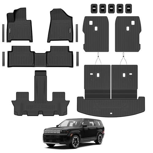 Floor Mat Set for 2024 2025 2026 Hyundai Santa Fe 6-Seats (Fuel) Includ Floor Mats & Trunk Liner & Backrest MatAll-Weather Stain-Resistant Car Floor Liners Accessory Custom Fit for Hyundai Santa Fe