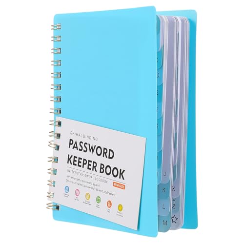 DOITOOL Libreta de Contraseñas Pequeña A6 con Pestañas Alfabéticas Tapa Dura Azul Cuaderno Espiral para Registro de Cuentas y Direcciones Web Organizador para Personas Mayores