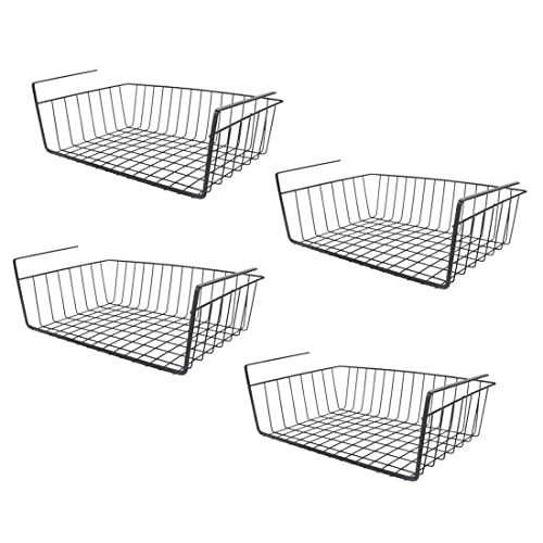 Unterregal Aufbewahrungskorb, 4 Stück Hängekorb Metall Hängekorb Regal Unter Schrank Hängekorb Metall Korb-Organizer Regaleinhängekorb für Küche, Büro, Speisekammer, Bad, Schrank, Schwarz Cover