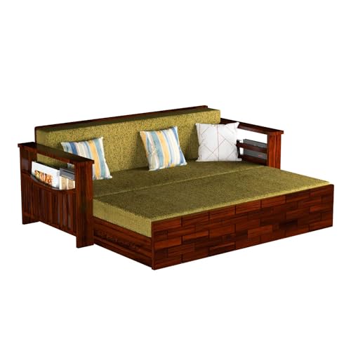 Image of Mamta Furniture Solid Wood Foster 3 Seater Sofa Cum Bed with 40 Density Cushions for Living Room, Three Seater Queen Size Sofa Bed for Home, Sofa Com Bed, Sheesham Wood Mahogany Finish