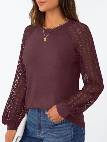 AUTOMET Womens Business Casual Dressy Tops Long Sleeve Lace Blouses Fall Fashion Outfits Shirts 2025 Crewneck Loose Clothes3