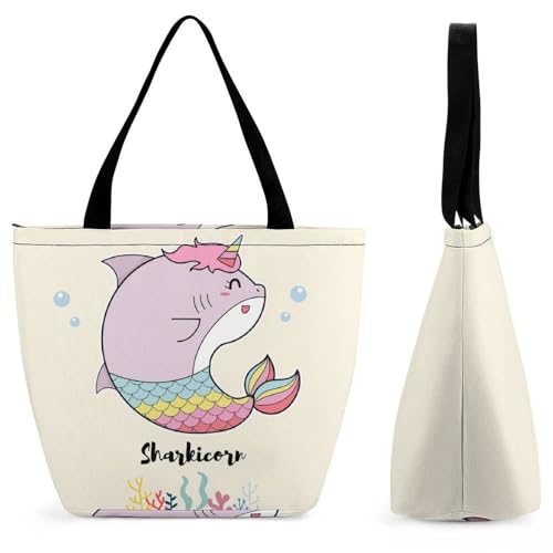 Sac à main licorne requin pour femme : cabas bandoulière grand format voyage 32cm