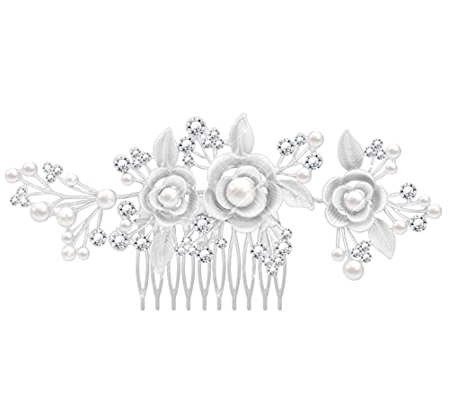 Pente de cabelo feminino grande flor noiva feito à mão cristais acessórios de cabelo pérola art déco