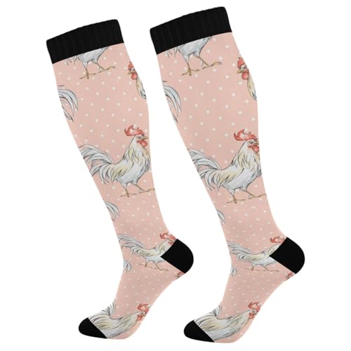 Dussdil White Farm Rooster Compression Socks for Women Men Christmas Circulation Long Knee Socks for Winter Warm Stockings Socks