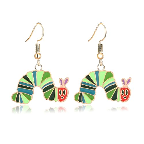 Dreuyet Caterpillar Earrings for Women Funny Cute Green The Very Hungry Caterpillar Butterfly Earring Cartoon Animal Aesthetic Jewelry Gifts (Green)