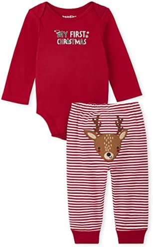 The Children's Place Baby Long Sleeve Bodysuit and Pants Set 2-Pack, My First Christmas, 0-3 Months