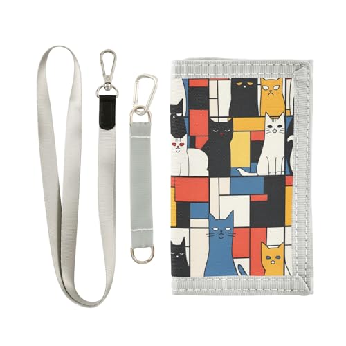 ALAZA Kids Wallets for Boys Girls Toddler Trifold Wallet Children Small Cat Geometric Abstract with Zipper Coin Pocket