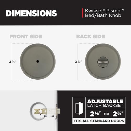 Image of Kwikset Pismo Interior Round Privacy Door Knob with Lock, Door Handle for Bathroom and Bedroom, Gunmetal Keyless Turn Lock Doorknob