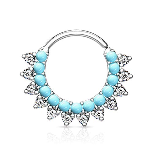 Dynamique Turquoise & CZ Double Lined Bendable Hoops for Ear Cartilage, Daith, Nose