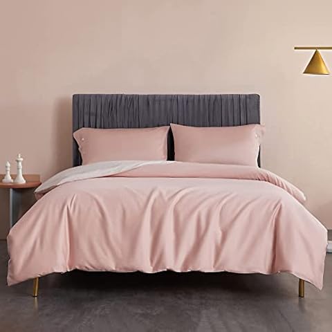 OCHS LIFESTYLE King Duvet Cover - Luxurious 400 Thread Count Soft and Silky Long Staple Cotton (Pink Champagne and Pearly White, King 220 cm x 225 cm) Cover