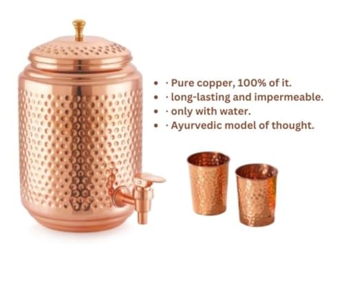 Distributeur d'eau en cuivre martelé 5 litres bonbonne avec gobelets