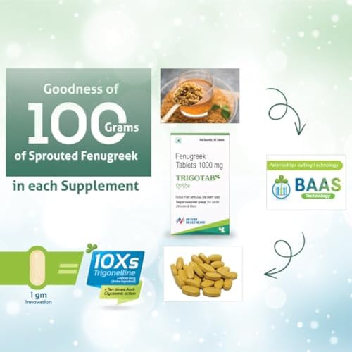Image of Trigotab Methi Dana Seeds Extract Tablets For Diabetic Care (180 Tablets) | Fenugreek Tablets With 10X Trigonelline Helps To Maintain Healthy Blood Sugar Levels (Pack of 3)