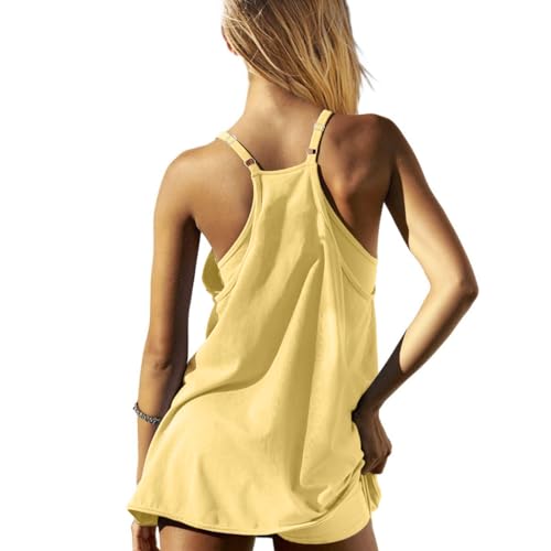 Image of UNIANKIYA Womens Workout Romper Dress with Shorts Underneath Sleeveless Spaghetti Straps Athletic Outfits Casual Vacation
