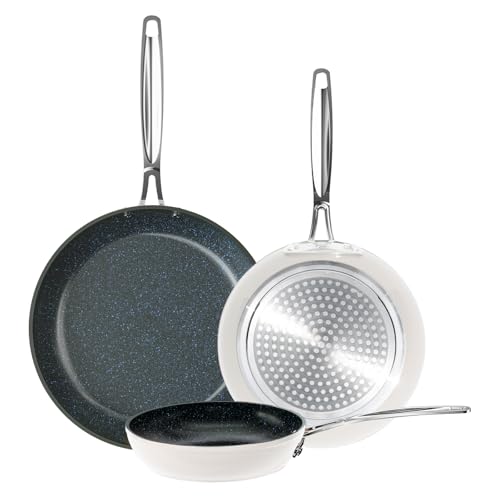 Image of Nuwave 3-Piece 8 inch, 10 inch, 12 inch Forged Lightweight Frying Pan Set | G10 Healthy Duralon Blue Ceramic Ultra Non-Stick, Ergonomic Stay-Cool Handles, Induction-Ready & Works on All Cooktops