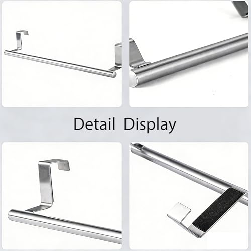 Stainless Steel Over Cabinet Door Towel Rack - Over The Door Hooks Kitchen Bathroom Towel Bar Holders for Cabinet Cupboard Doors, Universal Fit (2 Packs) by PRINKROOMY - Used condition - Image 3
