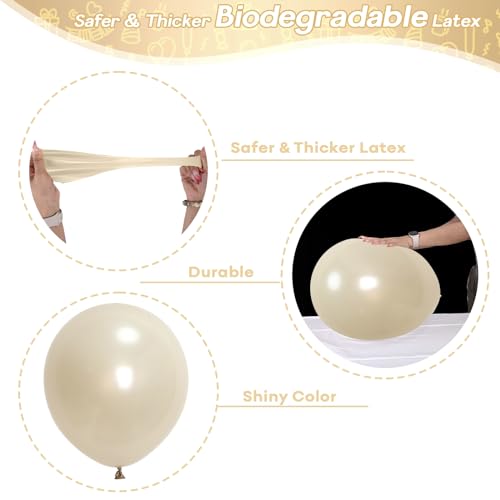 Image of Pearl White Sand Balloons 18 Inch, 12 PCS Extra Large Beige Cream Off White Pearl Balloons, Big Boho Neutral Nude Latex Helium Gian Balloon for Garland Wedding Baby Shower Engagement Party Decorations