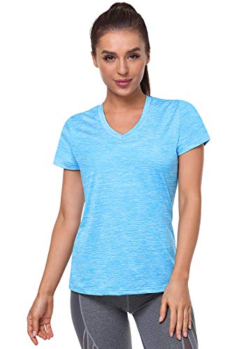 Xelky 3-4 Pack Women's V Neck Tshirt Short Sleeve Moisture Wicking Athletic Shirts Sport Activewear Fitness Workout Gym Tops 4Mblack/Gray/Blue/Rose L #TOP2