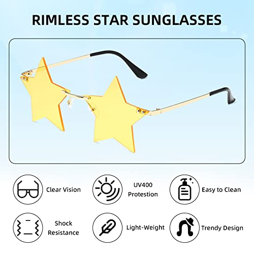 FUNUPUP Star Shape Sunglasses Rimless Transparent Star Sun Glasses for Women and Men Party4