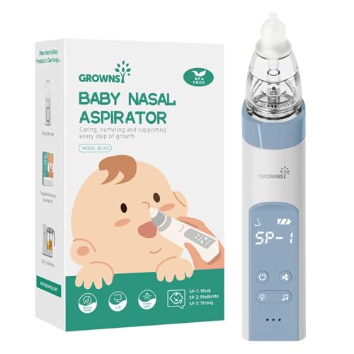 Aspirador nasal para bebé, ventosa de nariz de bebé Pro con 3 puntas de silicona suave, succión ajustable, succión eléctrica de nariz para bebé, música integrada y calmante ligero