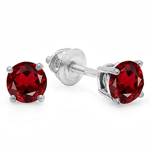 Dazzlingrock Collection 5mm Each Round Cut Garnet Women Solitaire Stud Earrings, Sterling Silver