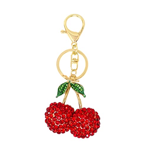 Honbay 1Pcs Rhinestone Cherry Keychain Sparkling Fruit Cherry With Leaves Keyring In A Box For Bag Purse Wallet Cellphone Or Car Pendant #TOP6