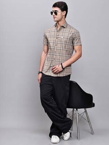 Image of Majestic Man Slim Fit Pure Cotton Half Sleeve Checked Casual Shirt