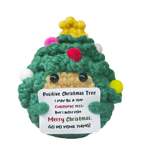 Cute Crochet Christmas Tree,Funny Emotional Support Gift,Positive Knitted Christmas Tree for Holiday...