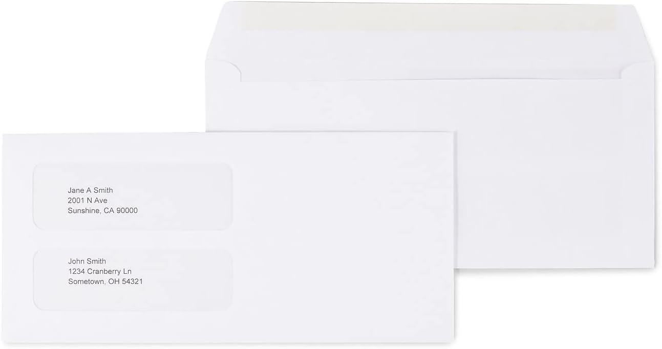 Staples 473949 Double-Window Gummed Envelopes for Laser Forms 500/Box (473949/19049)