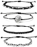 Mezcla Vida Bohemian Wave Coin Charms Black Beaded Handmade Braided Rope Surfing Woven Bracelets Set