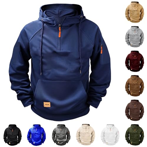 Image of KUIH Hoodies for Men 1/4 Zip Sweatshirt Micro Fleece Lined Pullover Hoodie Plain Hoody Long Sleeve Tops Warm Thermal Combat Tactical Sweatshirt Workwear Quarter Zip Jumper Outdoor Hoody Sportswear