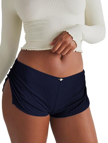 Image of FaroDor Cute Micro Pajamas Shorts for Women Low Rise Side Slit Ruched Lounge Shorts Pj Bottoms