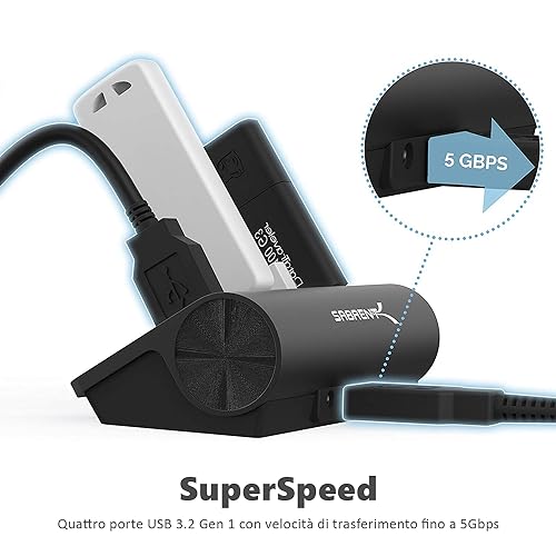 Hub USB 3.2 Gen 1, Ciabatta multipresa USB, Sdoppiatore USB, 4 Porte, per iMac, MacBook, MacBook PRO, MacBook Air, Mac Mini o qualsiasi PC, (Cavo da 76cm) Nero (HB-MC3B) - Hub USB - Immagine 4