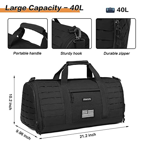 MOSISO Sports Gym Bag, 40L Tactical Duffel Bag Travel Weekender Workout Fitness Duffel Bag for Men Women with Shoes Compartment, Black2