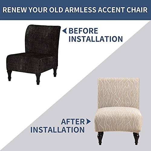 Image of Eco-Ancheng Armless Chair Slipcover Removable Armless Accent Chairs Covers Washable Armless Slipper Chair Slipcover Printed Armless Chair Furniture Protector Covers for Living Dining Room Hotel