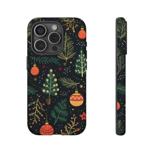 Coque rigide iPhone 15 Pro mate noire à motif de Noël pour sublimer votre hiver