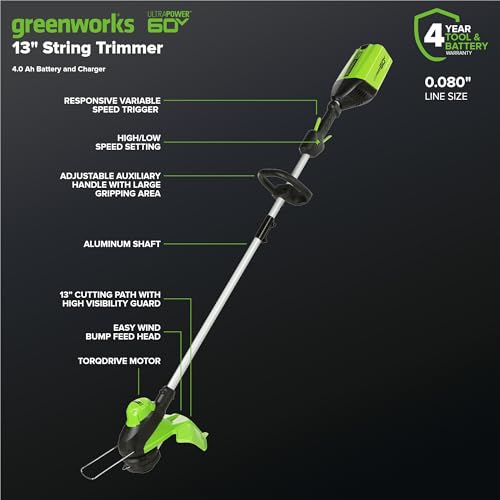 Image of Greenworks 60V 17 inch Brushless (Push) Mower + 60V 13 inch String Trimmer, 4.0Ah Battery and 3A Charger