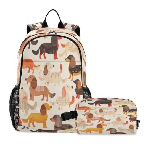 Sac à dos étudiant garçon chiens mignons avec grand sac d'école et lunch box enfants