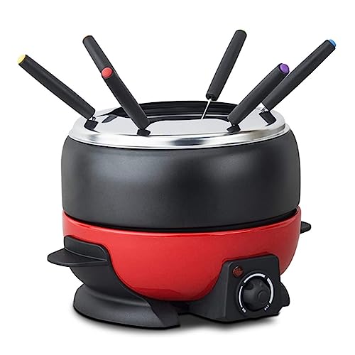 Elektrisk fonduegryta, choklad/ostsmältdegel, med 6 färgkodade gafflar, temperaturkontroll, för ostfondue eller chokladfondue, för buffé- och festbord