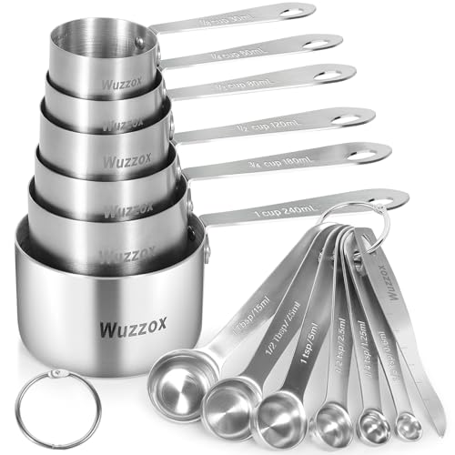 Wuzzox Stainless Steel Measuring Cups & Spoons Set of 13, Stackable Metal Measuring Cups & Spoons, Kitchen Gadgets for Cooking & Baking - image 1